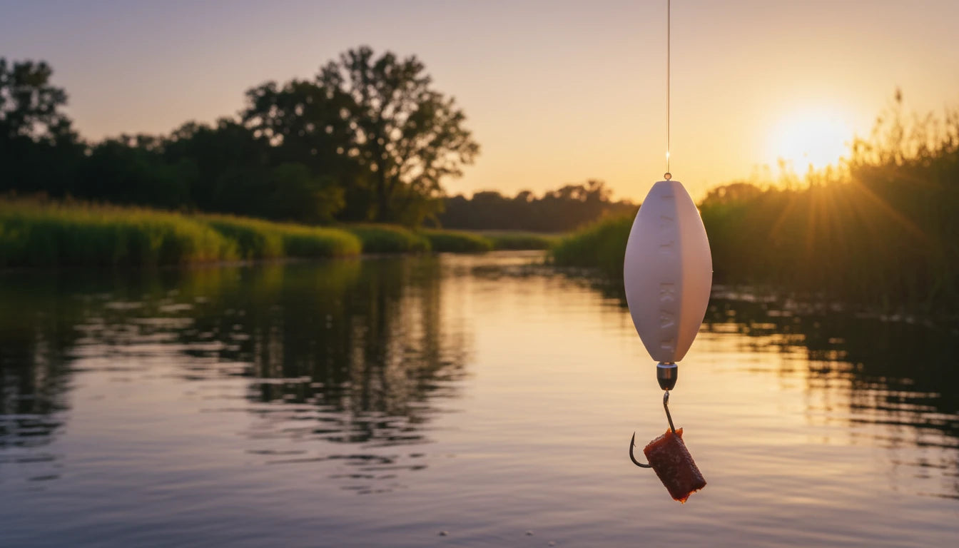 FATKAT Drift Rig with one of the best baits for blue catfish on the hook, fresh cut shad with the skin intact
