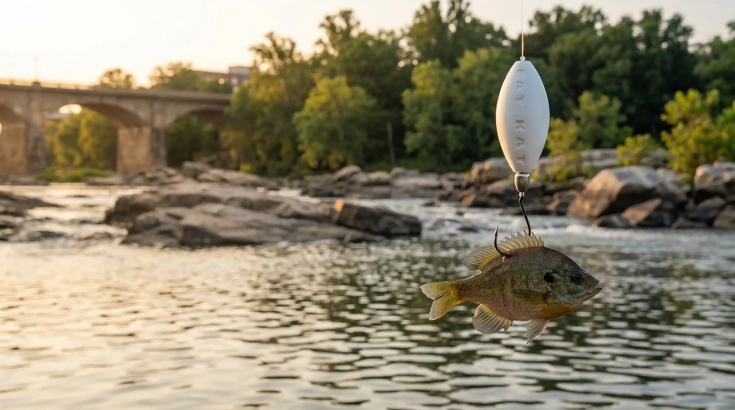 Image shows a river seam emptying into a  pocket beneath some boulders, the perfect location to cast your drift rig is in the seam above the pocket