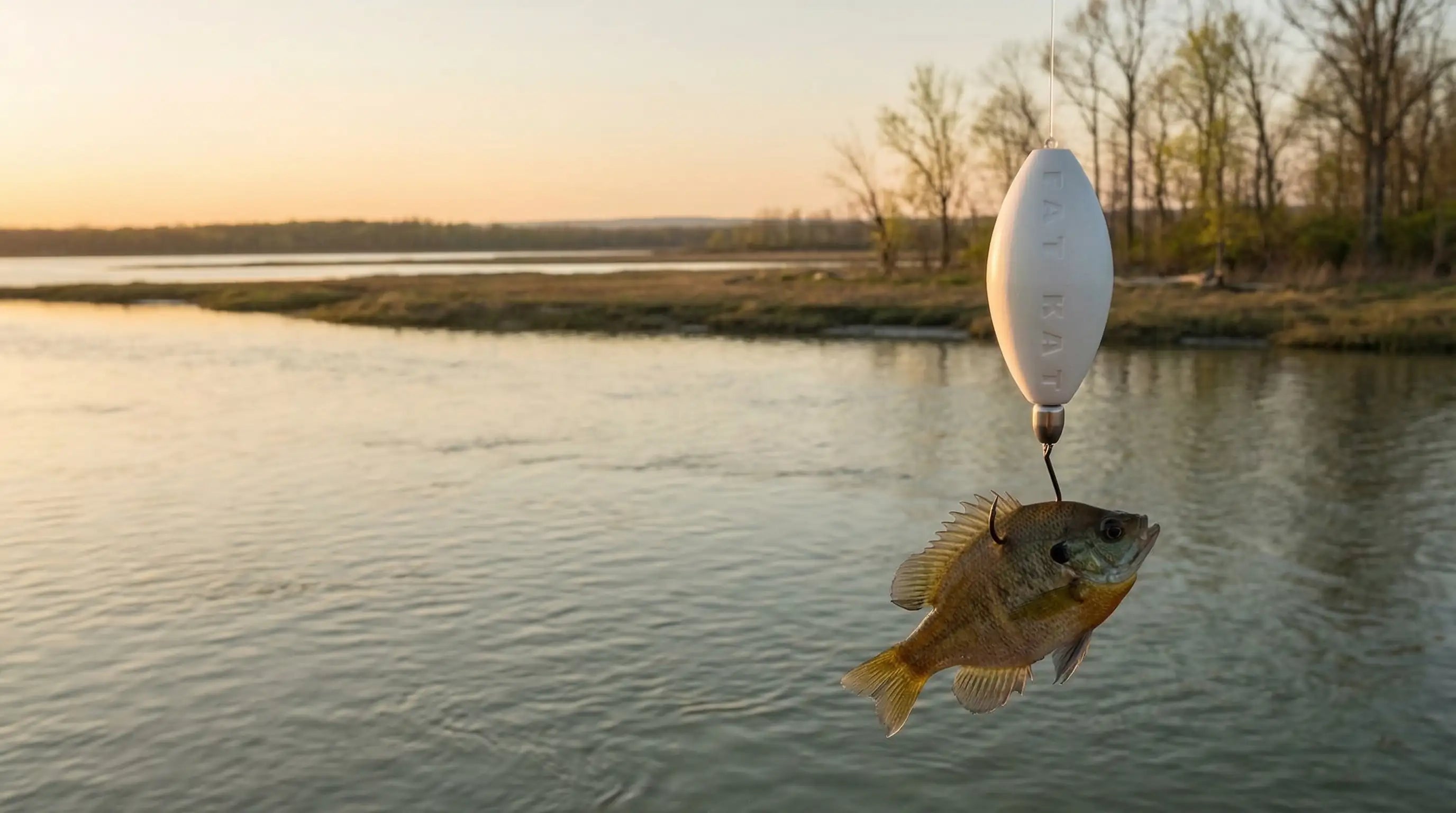 FATKAT Drift Rig with bluegill hanging over the Susquehanna River during the Spring Run