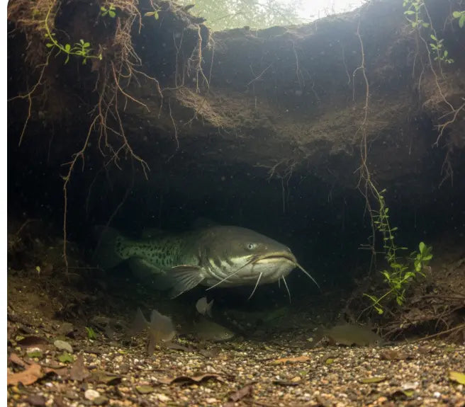 River undercut bank showing prime flathead sheltering zones
