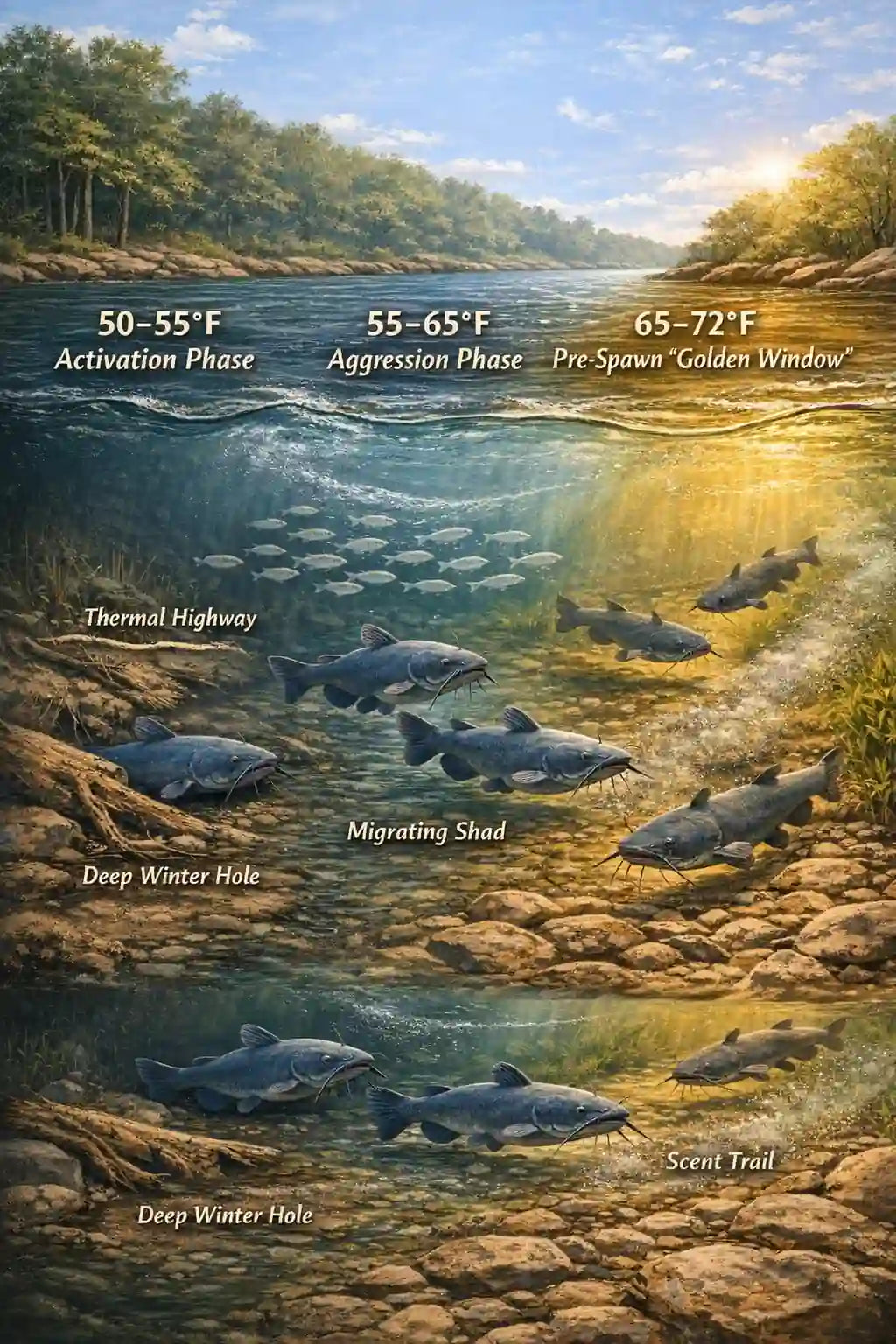 Image showing the 50-60-70 degree rule for spring catfish fishing