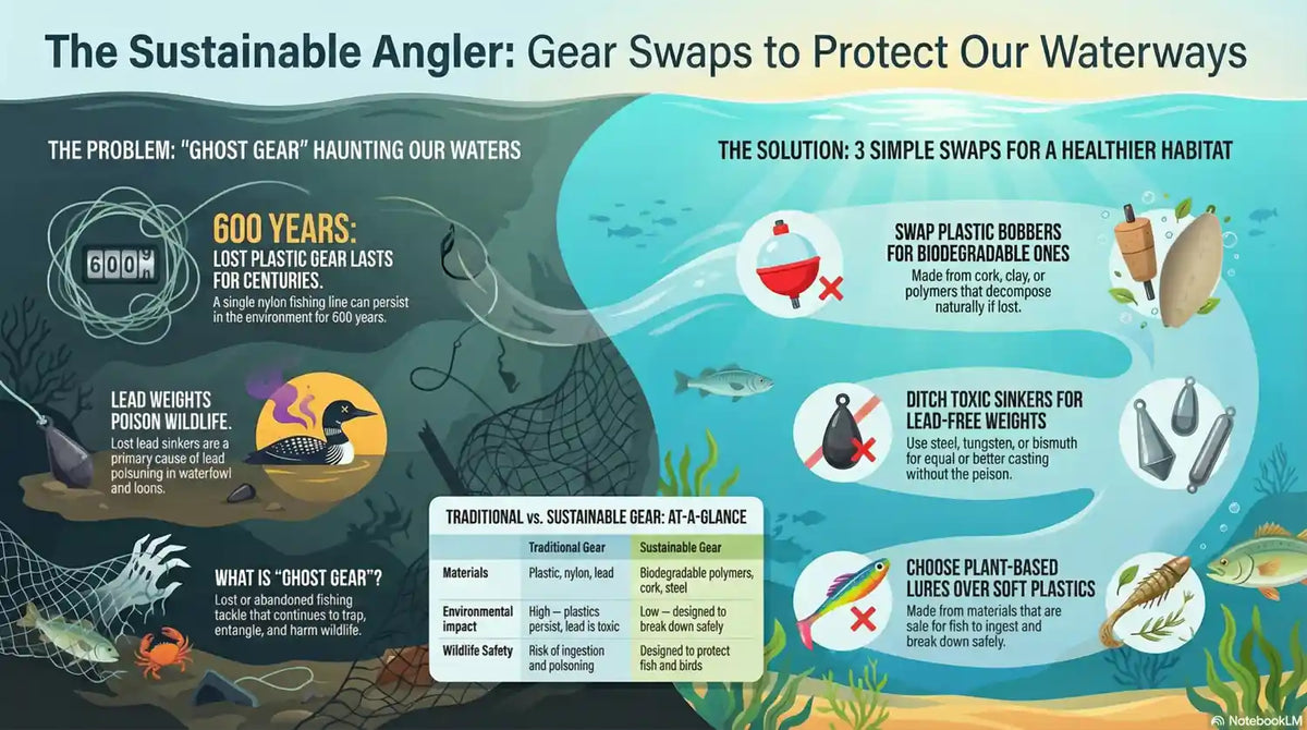 Infographic: Sustainable Angler | Gear swaps to protect our waterways Featuring the FATKAT Bobber