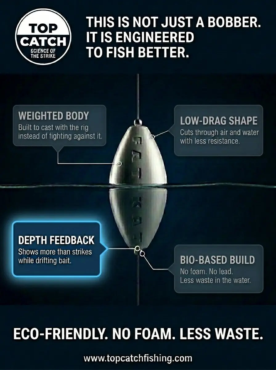 Catfish float showing depth feedback and bait suspension changes in moving water.