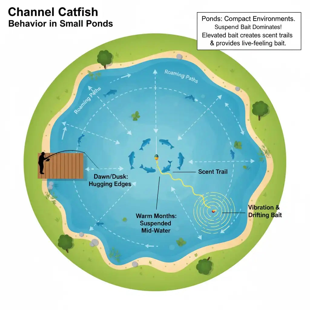 Channel catfish paths and roaming behavior in a small pond diagram