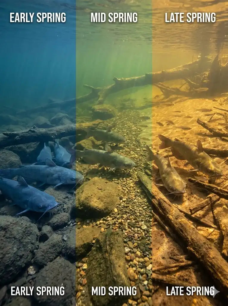 early mid and late spring catfish feeding habits change