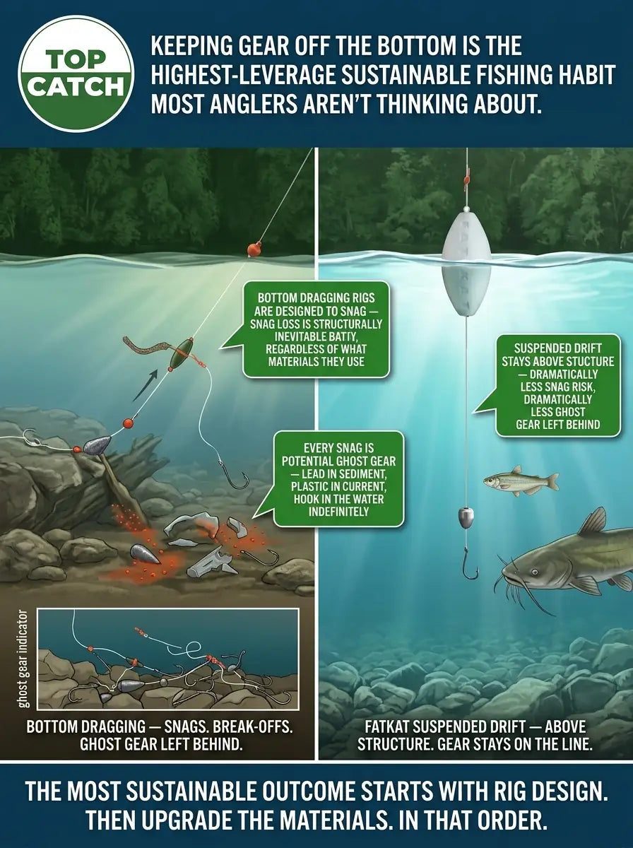 An infographic showing the advantage of keeping your bait off the bottom to prevent it from snagging.