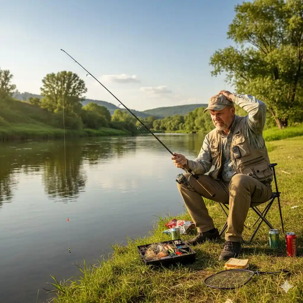 frustrated angler who has not been practicing good boober techniquest